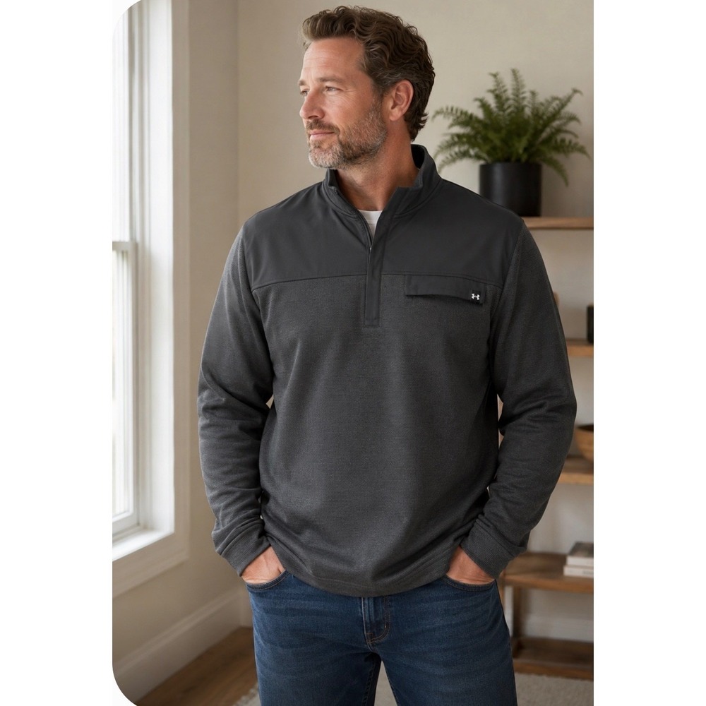 Under‎ Armour Storm Golf Mens Quarter Zip Pullover Gray Black Sweater XL